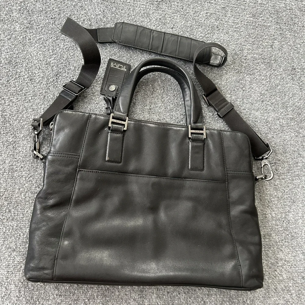 Tumi Dover Slim Leather Briefcase 68516D Black Laptop Bag Business Work